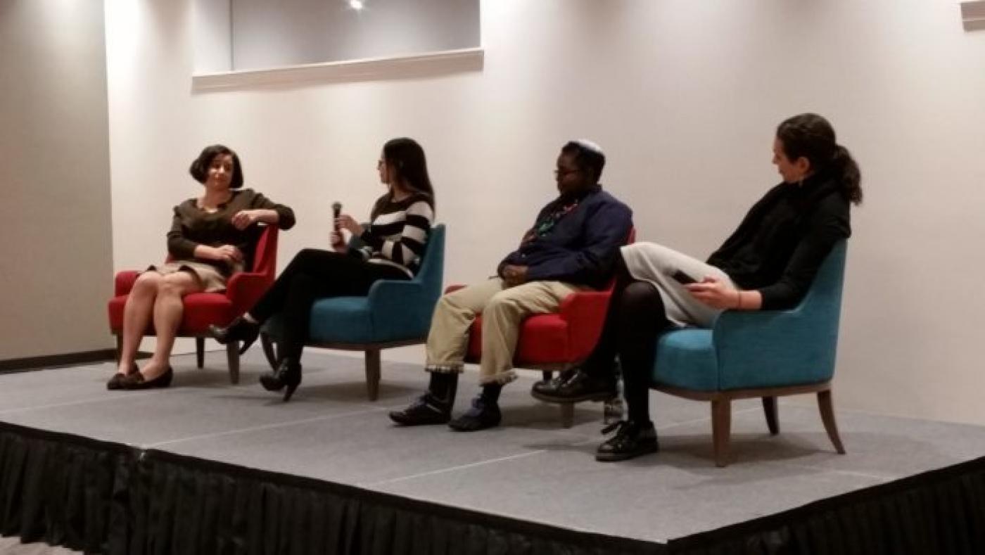 From left: Laurie Frankel, Jessica Tayler, Koach Baruch Frazier and Moriah Levin discuss being transgender in the Jewish community.