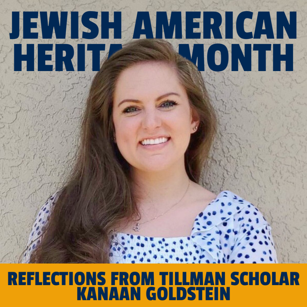 A smiling Kanaan Goldstein. The words "Jewish American Heritage Month" are superimposed on the image
