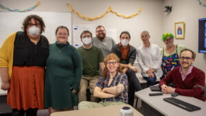 Students in the "Rabbis in Social Movements" course with their teacher, Rabbi Alex Weissman (right.)