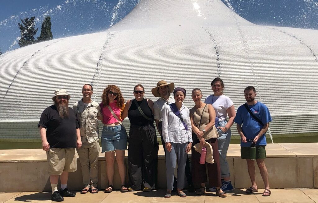 Reconstructionist Rabbinical College students, participate in a summer program with BINA. Here, they're pictured in Jerusalem outside the Shrine of the Book, which houses the Dead Sea Scrolls.